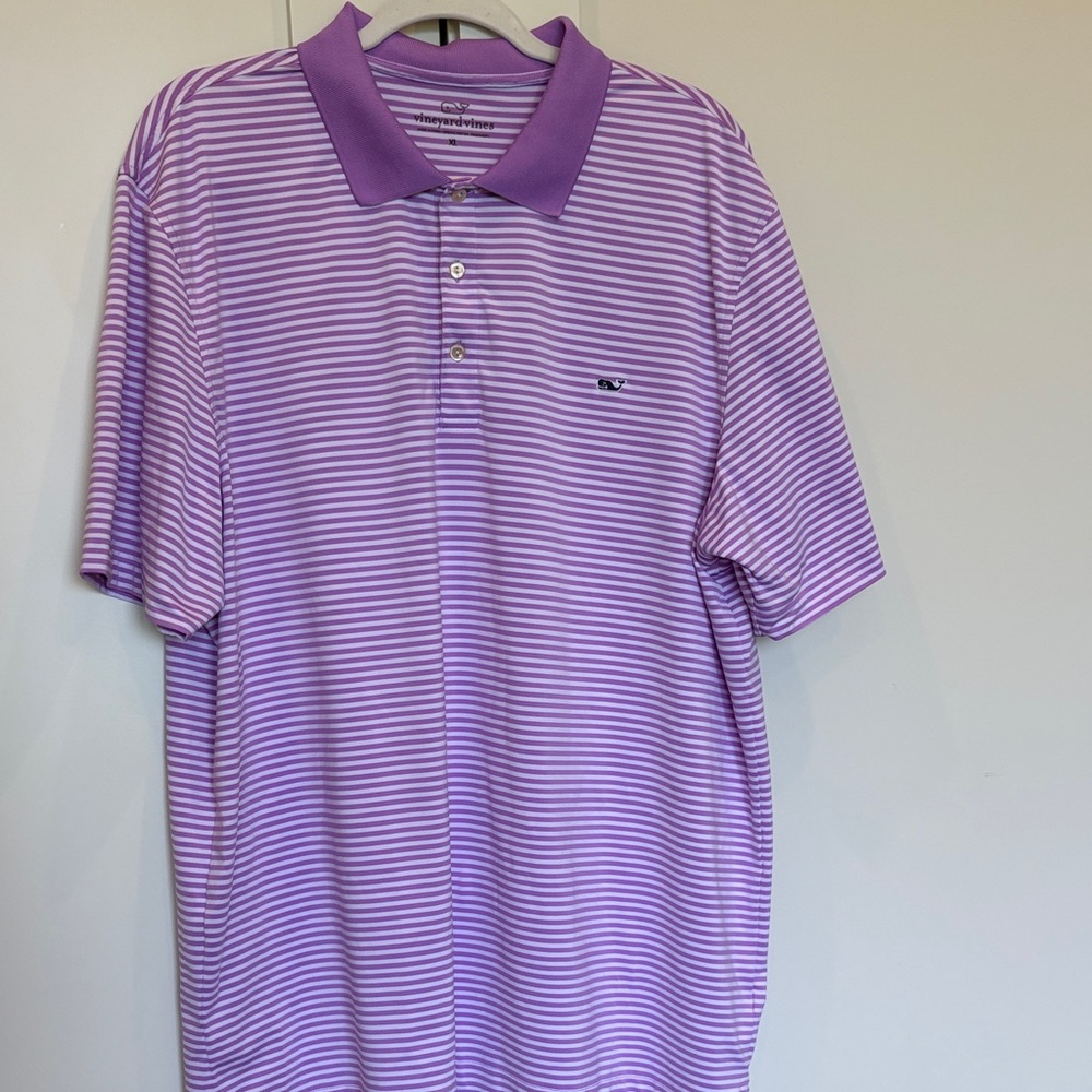 Vineyard Vines Men’s Lavender and White Striped Polo